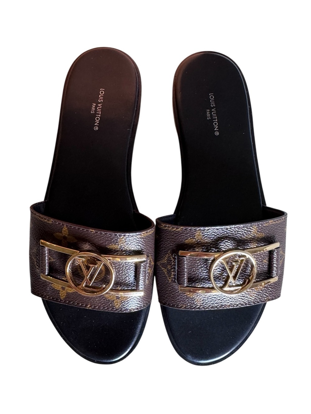 Louis Vuitton Brown Monogram Logo Slide Sandals with Gold Hardware - Picture 3 of 9